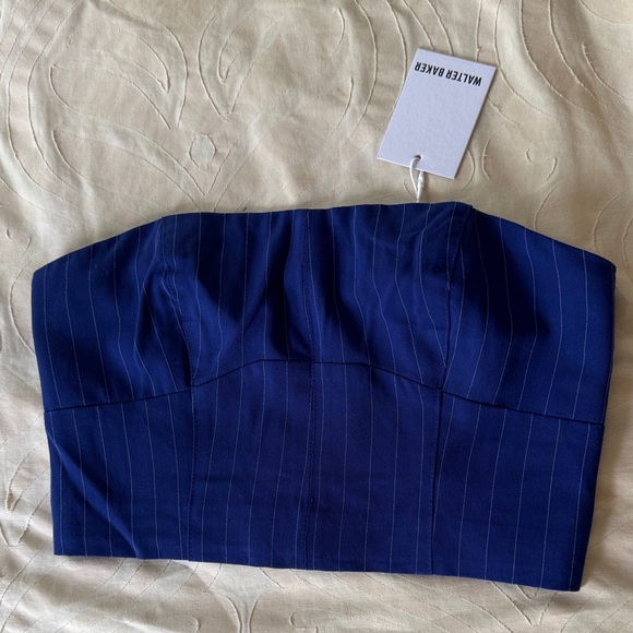 Walter Baker Blue Pinstripe Crop Top - Picture 1 of 7